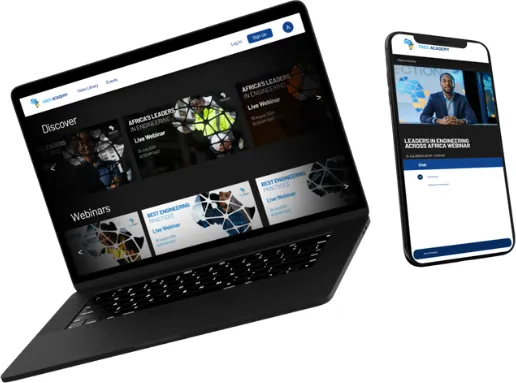 The FAEO Academy platform shown on a laptop and a phone, listing live webinars and CPD events